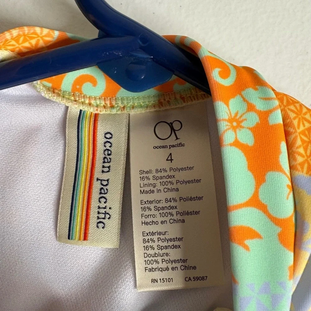 Ocean Pacific Kids Girls Size 6X Orange Patchwork Floral Rash Guard Swimsuit NWT